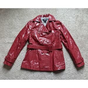 VTG Mark Alan Genuine Leather Double-Breasted Belted Trench Coat Red Women Large